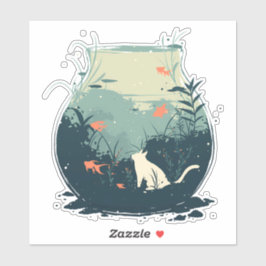 Adesivo Gato Branco Whimsso Dentro a Fishbowl