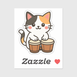 Adesivo Gato Calico Conga Batida de Percussão