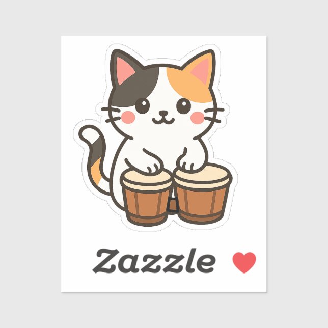 Adesivo Gato Calico Conga Batida de Percussão (Folha)