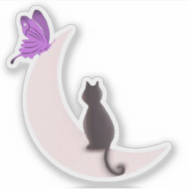 Adesivo Gato Celestial Estético e Borboleta Roxa Lua