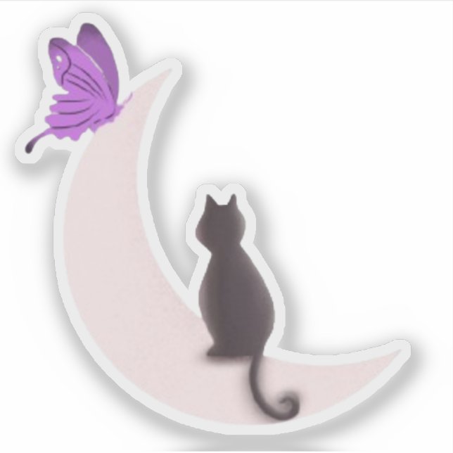 Adesivo Gato Celestial Estético e Borboleta Roxa Lua  (Frente)