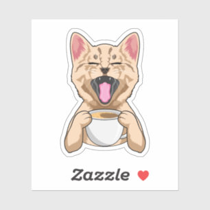 Adesivo Gato com café