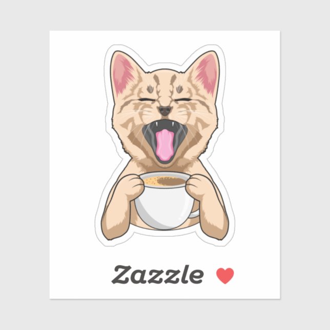 Adesivo Gato com café (Folha)