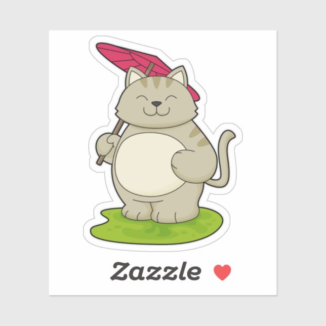 Adesivo Gato com guarda-chuva (Folha)