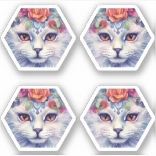 Adesivo Gato com olhos amarelos e flores