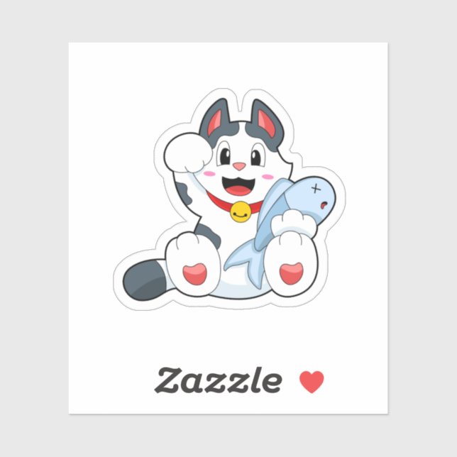 Adesivo Gato com Peixe (Folha)