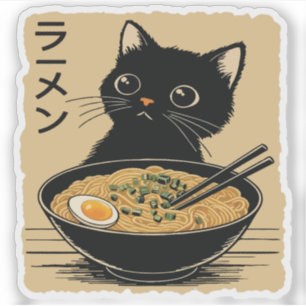 Adesivo Gato comendo ramen