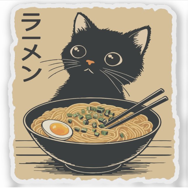 Adesivo Gato comendo ramen  (Frente)