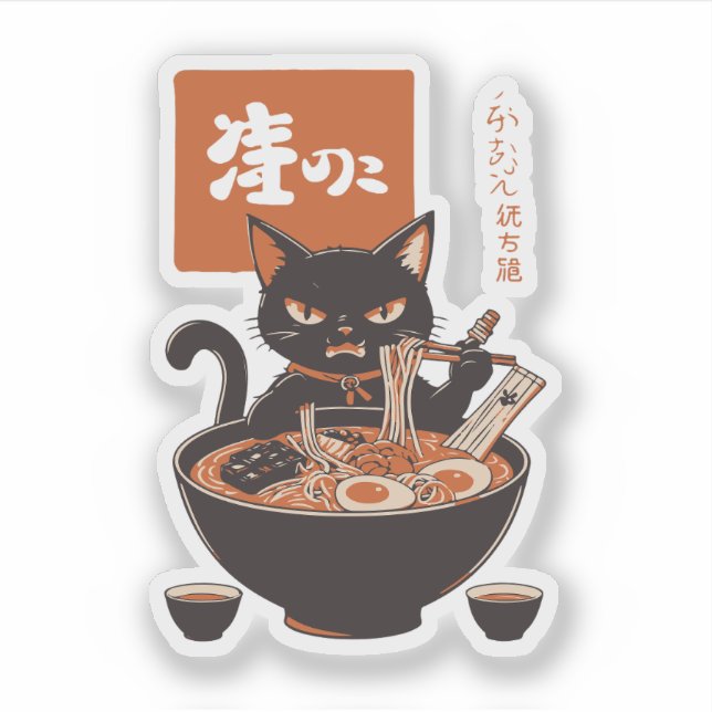 Adesivo Gato comendo ramen  (Frente)