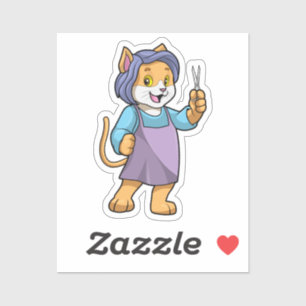 Adesivo Gato como cabeleireiro com tesoura