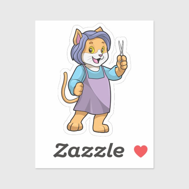 Adesivo Gato como cabeleireiro com tesoura (Folha)