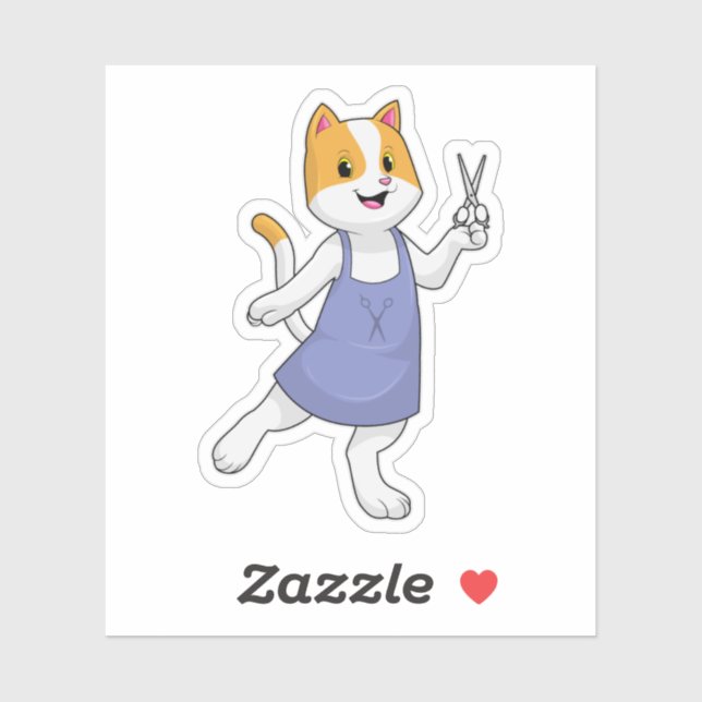 Adesivo Gato como estilista de cabelo com tesoura (Folha)