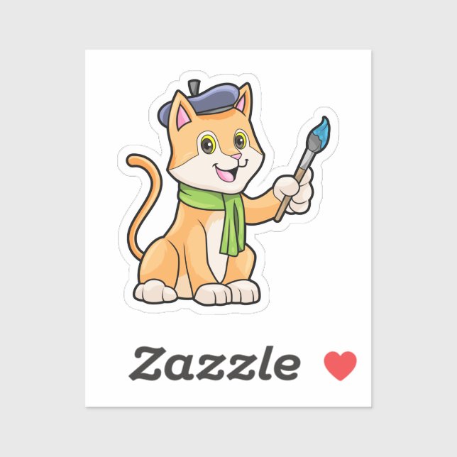 Adesivo Gato como Pintor com Pincel e Escarpo (Folha)