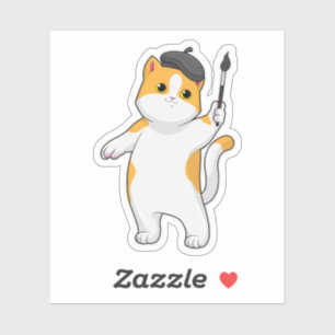 Adesivo Gato como Pintor com Pintor