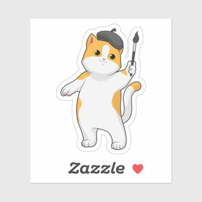 Adesivo Gato como Pintor com Pintor (Folha)