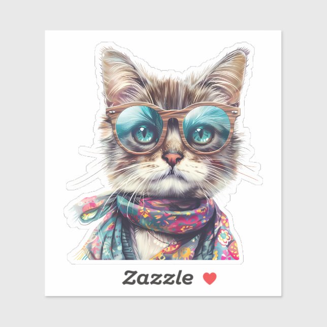 Adesivo  Gato Cool con Lentes  (Folha)