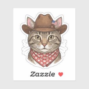 Adesivo Gato Cowboy Patriótico EUA Bandeira Americana 4 de
