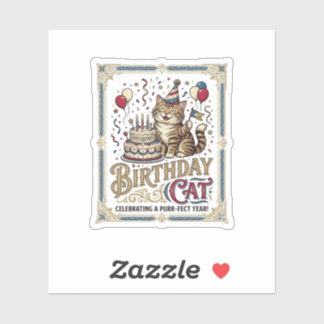 Adesivo Gato de Aniversário Idade Vintage Arte Vetorial S