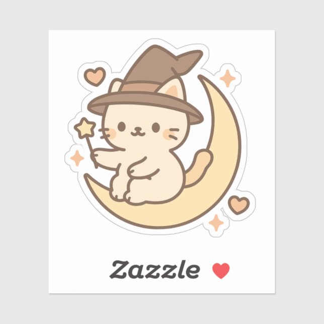 Adesivo Gato de Bruxa Bonita na Lua Crescente (Folha)