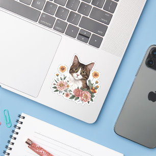 Adesivo Gato de Comprimido Doce com Flores
