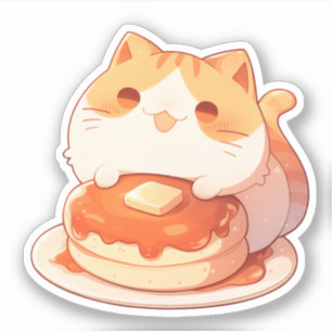 Adesivo Gato de cor laranja-branca e palheta de bolos fluf