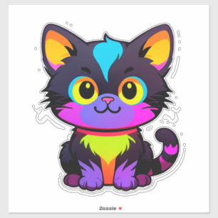Adesivo Gato de Desenho Animado Colorido Com Cores Neon
