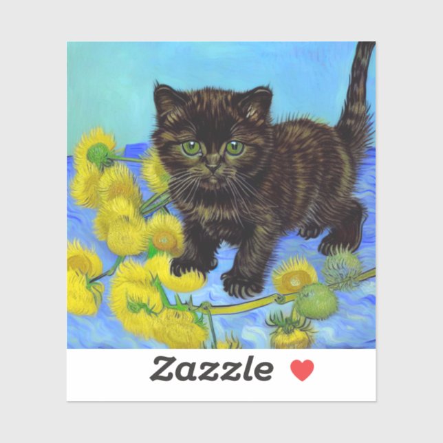 Adesivo Gato de estilo Van Gogh com Sunflower (Folha)