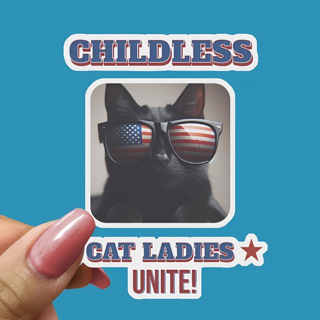 Adesivo Gato de Foto Unida Por Mulheres De Gato De Harris  (The Hand of a Woman Holding a Harris Walz Childless Cat Ladies Unite Photo Cat Sticker)