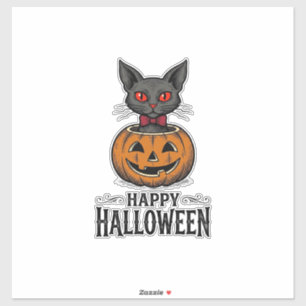 Adesivo Gato de Halloween Abobora Fofo Vintage Assustador_