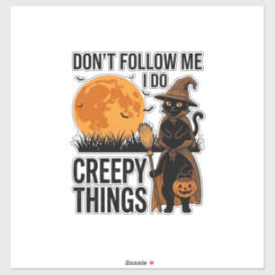 Adesivo Gato de Halloween Coisas Assustadoras Bruxa Engraç