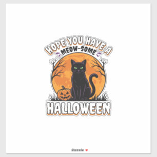 Adesivo Gato de Halloween Meow-Some Design de Gravura Vint