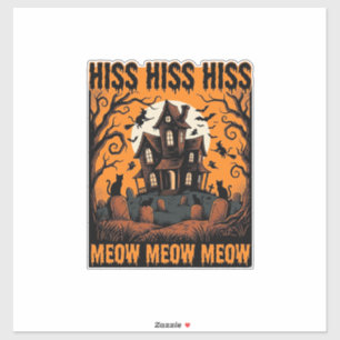 Adesivo Gato de Halloween Mia Assustador Antiga Casa de Br