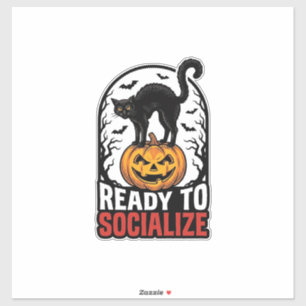 Adesivo Gato de Halloween Social Design de Humor de Festa 