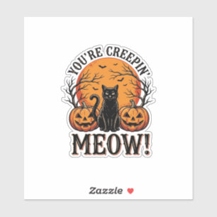 Adesivo Gato de Halloween Vintage Meow Sinistro Gravação_1