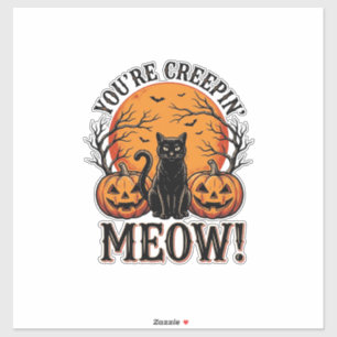 Adesivo Gato de Halloween Vintage Meow Sinistro Gravação_1