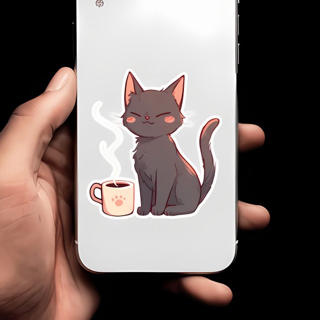 Adesivo Gato de Kawaii, bonito, com copa de café (Criador carregado)