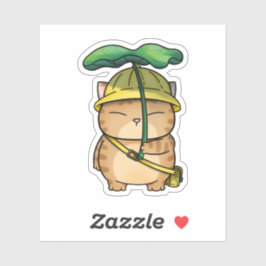 Adesivo Gato de Laranja Gordo com Guarda-chuvas Folha