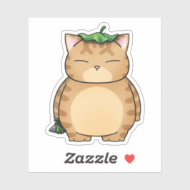 Adesivo Gato de Laranja Gordo com Guarda-chuvas Folha