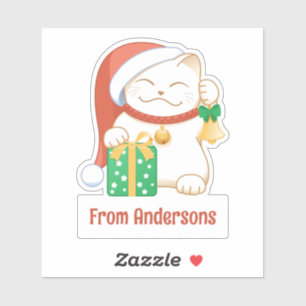Adesivo Gato de Natal Branco em um Texto Personalizado de