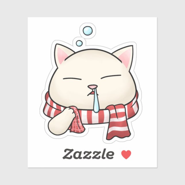 Adesivo Gato de Natal engraçado com cachecol com nariz esc (Folha)