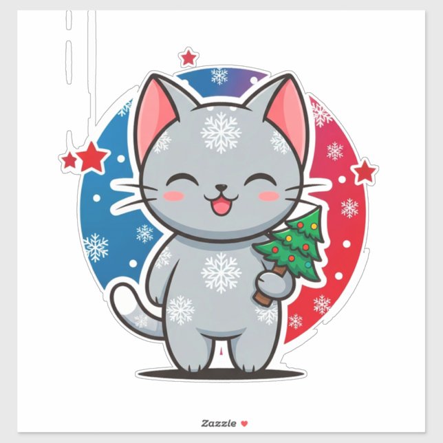 Adesivo Gato de Natal Fofo (Folha)