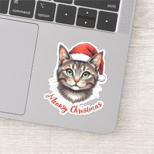 Adesivo Gato de Natal Fofo Personalizado com Chapéu de Pap