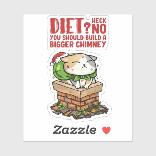 Adesivo Gato de Natal preso na Chaminé (Folha)