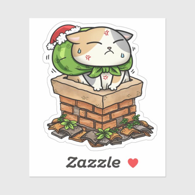 Adesivo Gato de Natal preso na Chaminé (Folha)