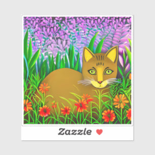 Adesivo Gato de Olho Verde em um Jardim Flor
