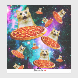 Adesivo Gato de pizza espacial engraçado