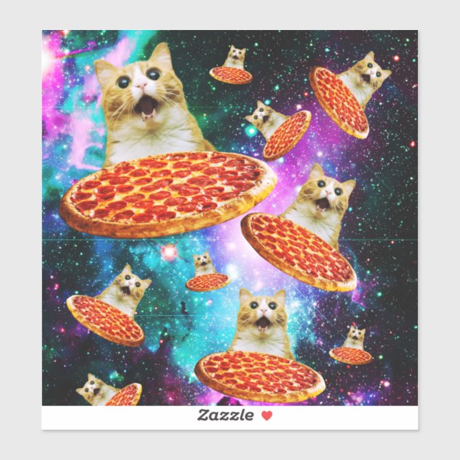 Adesivo Gato de pizza espacial engraçado (Folha)