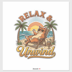 Adesivo Gato de Praia Relax & Desestresse Design de Gravur