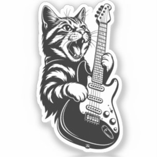 Adesivo Gato de Rocha Tocando Guitarra Elétrica Música L