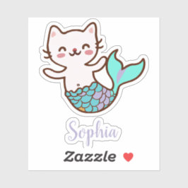 Adesivo Gato de Sereia Cuta Girly Script Meowmaid Purrmaid
